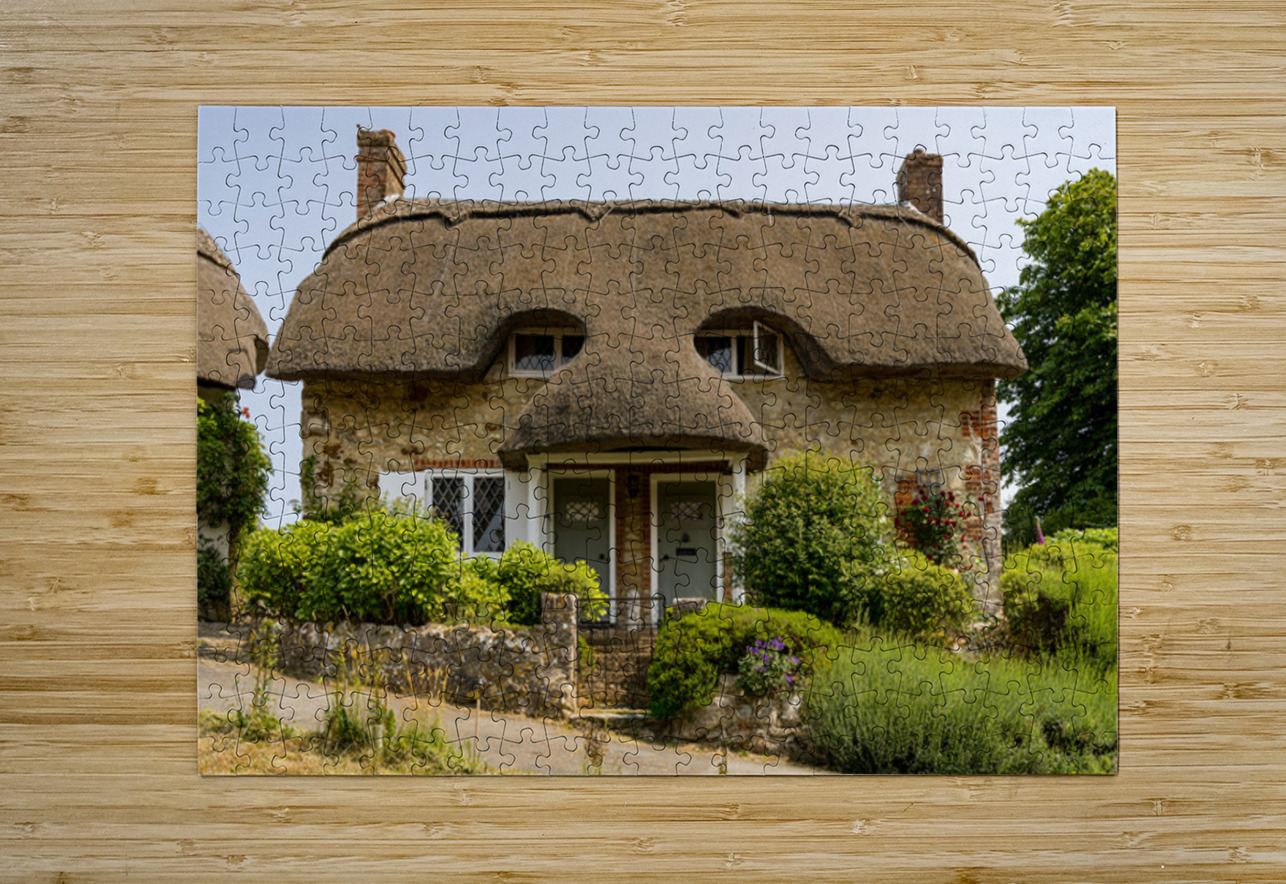 Pair of cute thatched cottages on hill in Godshill on the Isle o Steve Heap Puzzle printing