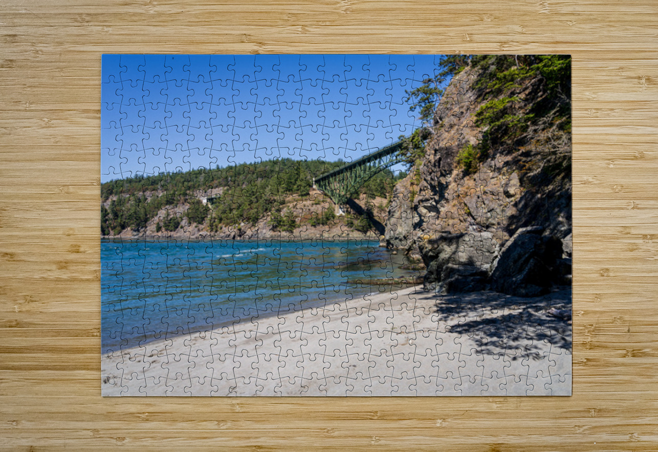 Turbulent water of Deception Pass under historic cantilevered br Steve Heap Puzzle printing