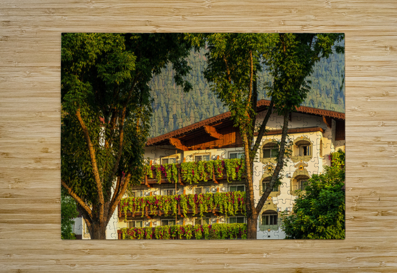 Flower strewn balconies of a hotel in Alpine village of Leavenwo Steve Heap Puzzle printing