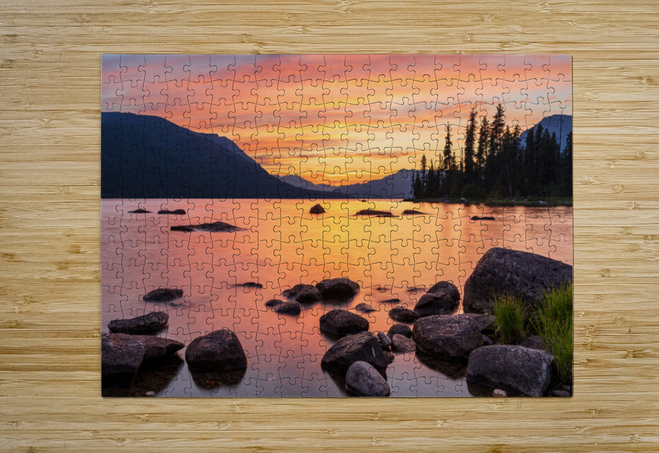 Vibrant sunset over Lake Wenatchee in the Cascade Mountains WA Steve Heap Puzzle printing