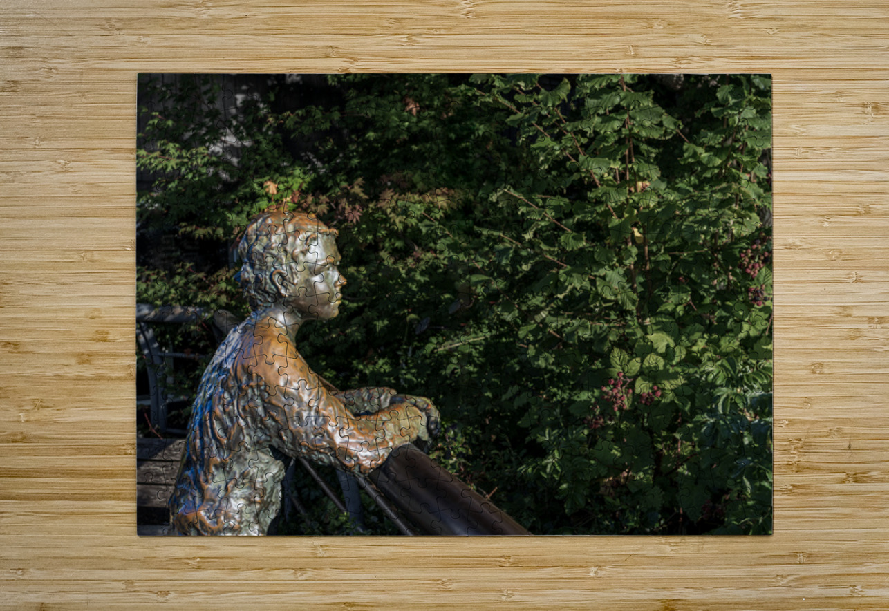 Boy with dog statue in Langley on Whidbey Island Steve Heap Puzzle printing