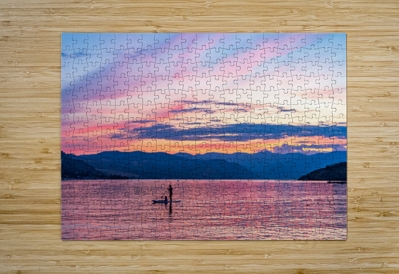 Sunset over Lake Chelan with silhouette of couple paddling on pa Steve Heap Puzzle printing