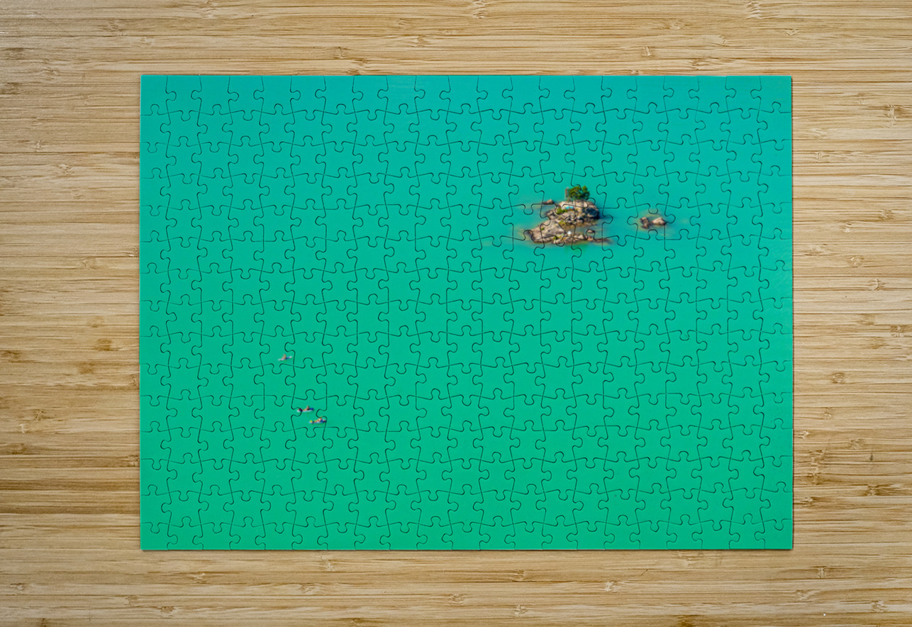 Three paddleboards float away from island in Diablo Lake in Nort Steve Heap Puzzle printing