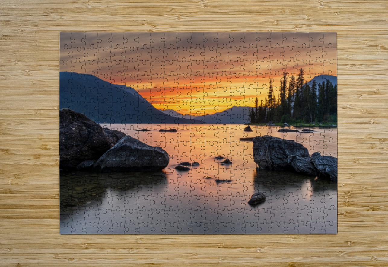 Vibrant sunset over Lake Wenatchee in the Cascade Mountains WA Steve Heap Puzzle printing
