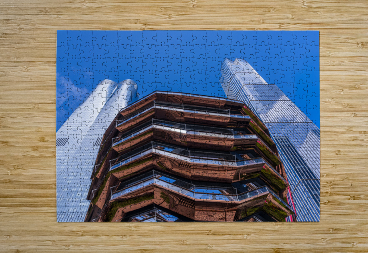 Reflective surface of the Vessel with a skyscraper behind with c Steve Heap Puzzle printing