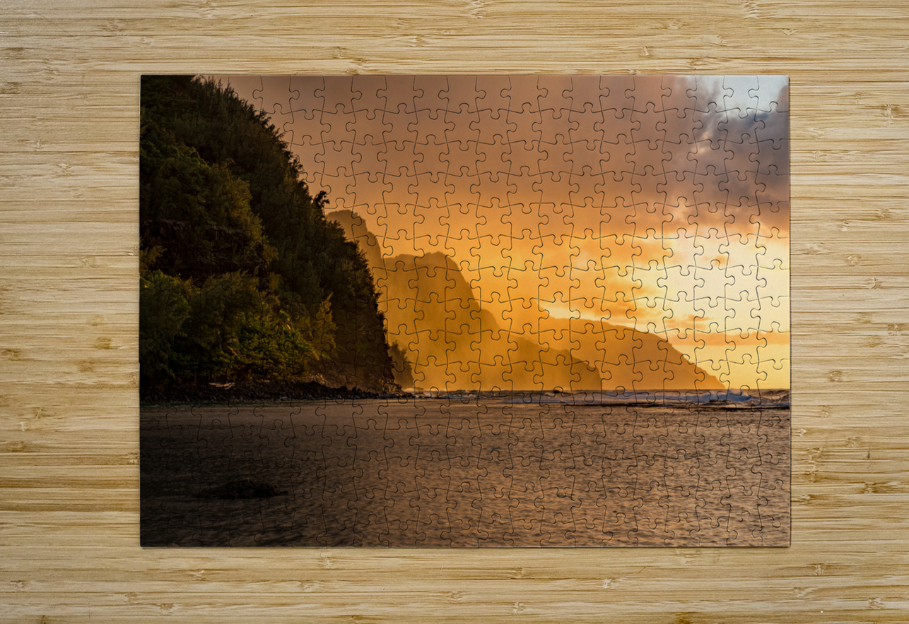 Sunset over the receding mountains of the Na Pali coast of Kauai Steve Heap Puzzle printing