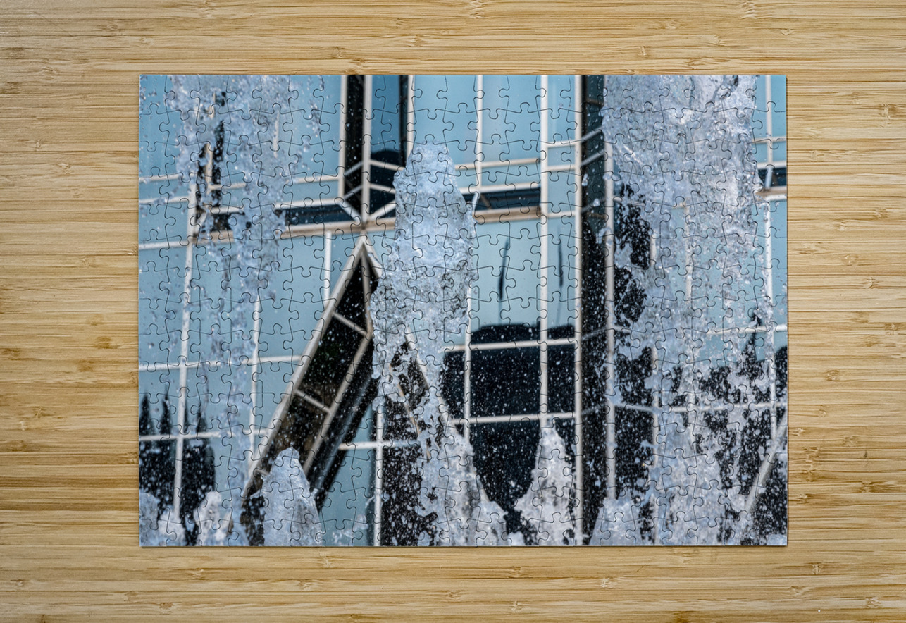 Frozen water of fountain by modern architecture in Pittsburgh  HD Metal print with Floating Frame on Back
