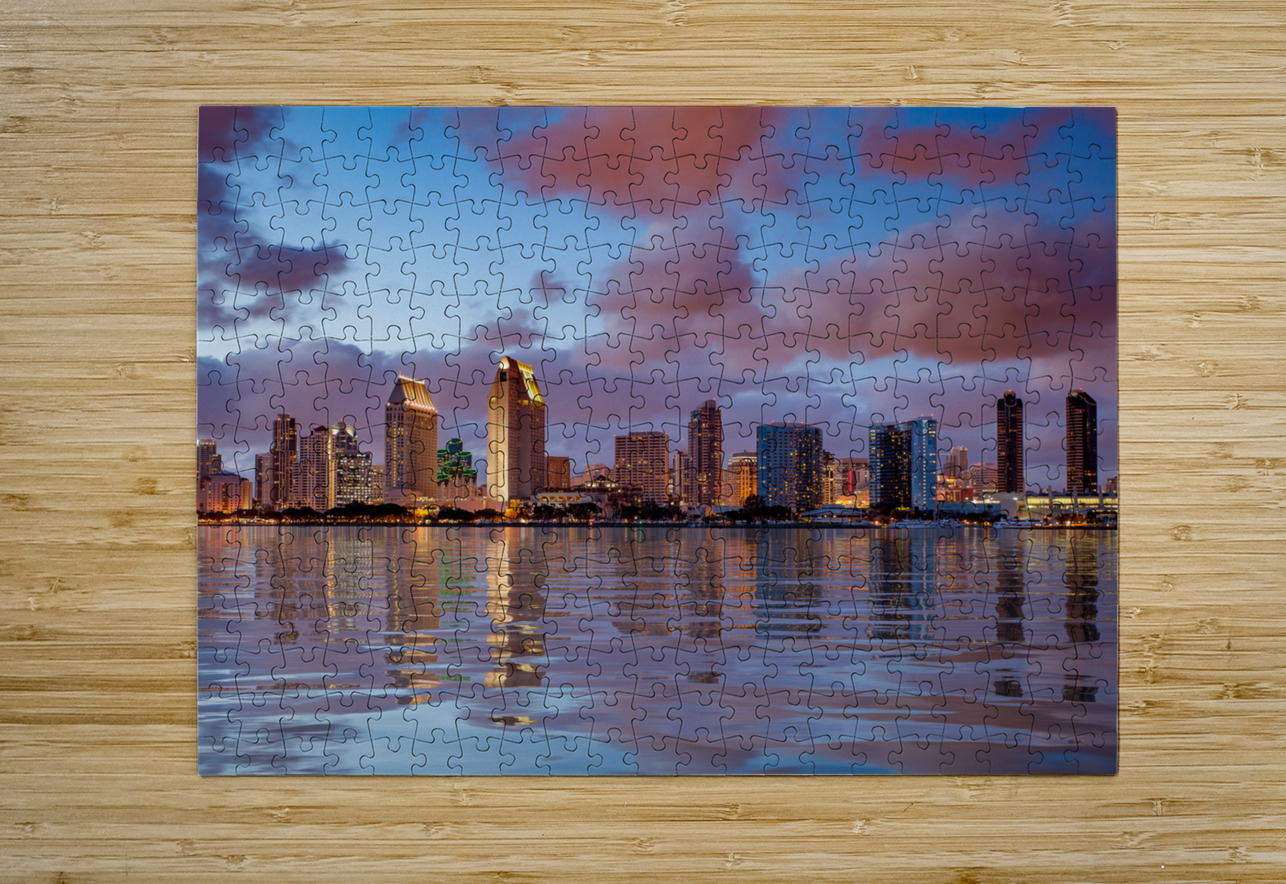 San Diego skyline at dusk reflected in sea  HD Metal print with Floating Frame on Back