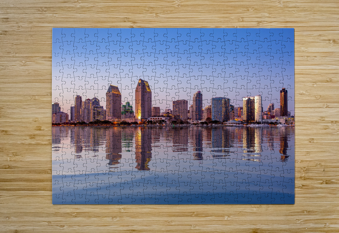 San Diego Skyline at sunset from Coronado Steve Heap Puzzle printing