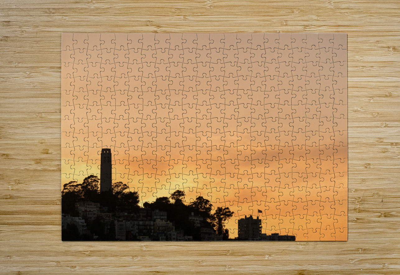 Coit tower at sunset in San Francisco  HD Metal print with Floating Frame on Back