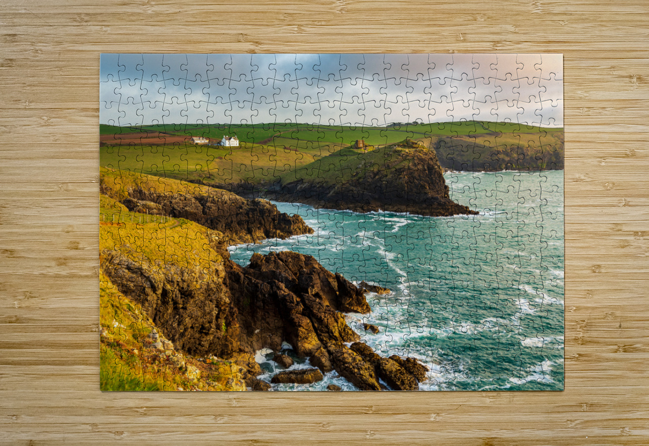 Coastline in late evening sun at Port Quin  HD Metal print with Floating Frame on Back