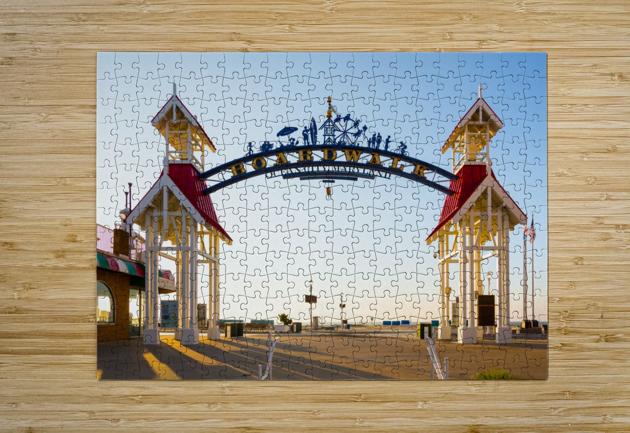 Famous sign above Ocean City boardwalk at sunrise  HD Metal print with Floating Frame on Back