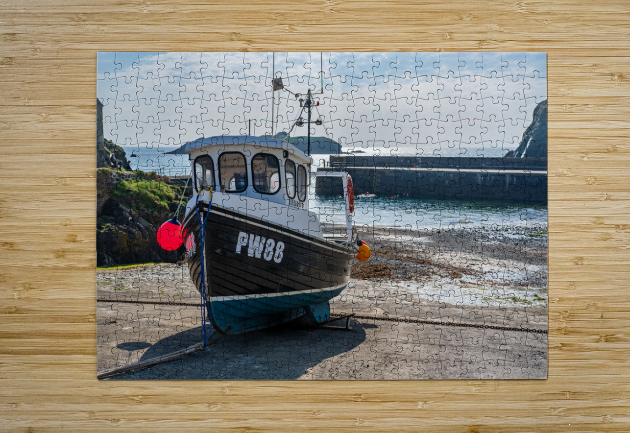Fishing boat in old harbour at Mullion Cove in Cornwall Steve Heap Puzzle printing