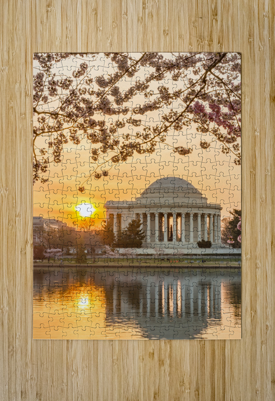 Sun rising by Cherry Blossoms and Jefferson Memorial Steve Heap Puzzle printing