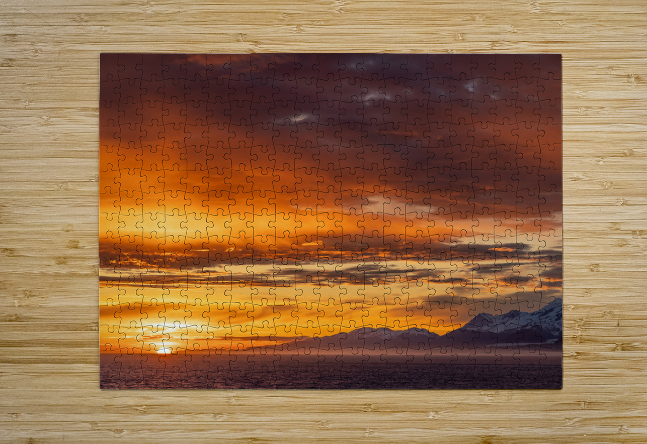 Sunset by Mt Fairweather and the Glacier Bay National Park in Al Steve Heap Puzzle printing