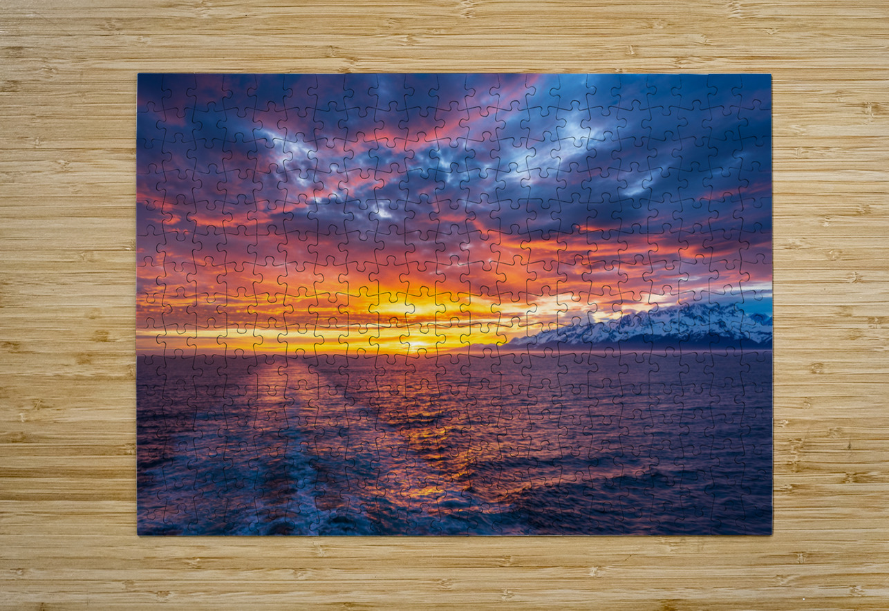 Sunset by Mt Fairweather and the Glacier Bay National Park in Al  HD Metal print with Floating Frame on Back