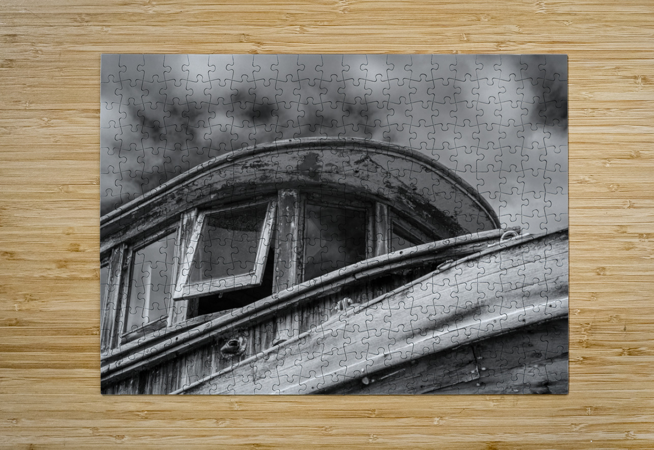 Monochrome abandoned fishing boat at Icy Strait Point  HD Metal print with Floating Frame on Back