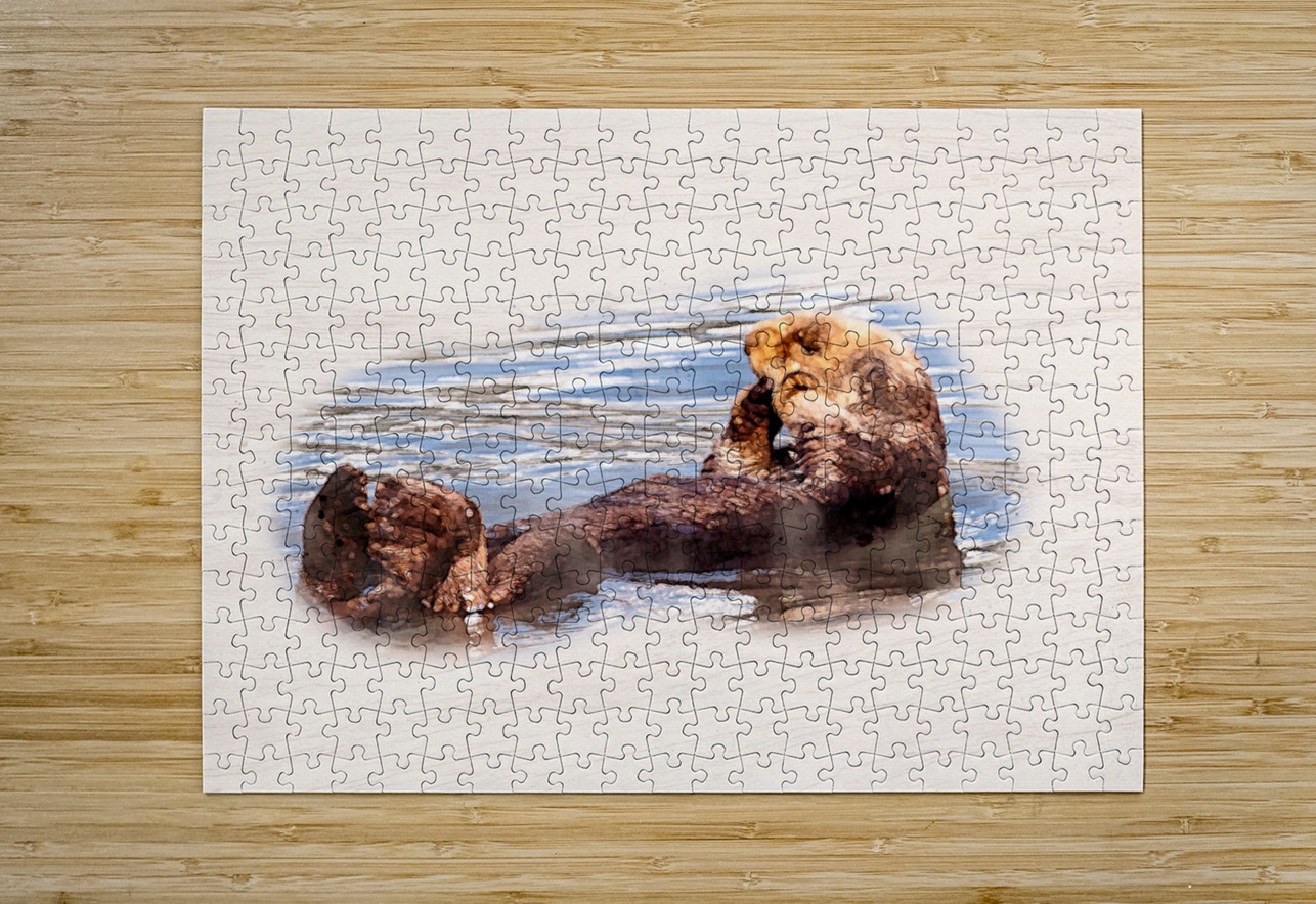 Digital watercolor of Sea Otter floating in the sea Steve Heap Puzzle printing
