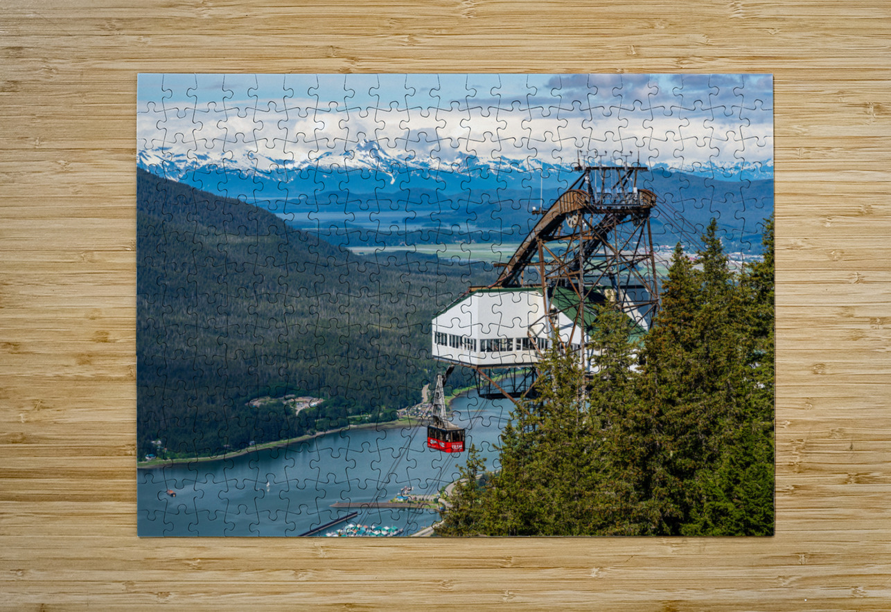 GoldBelt tram suspended above the city of Juneau Alaska  HD Metal print with Floating Frame on Back