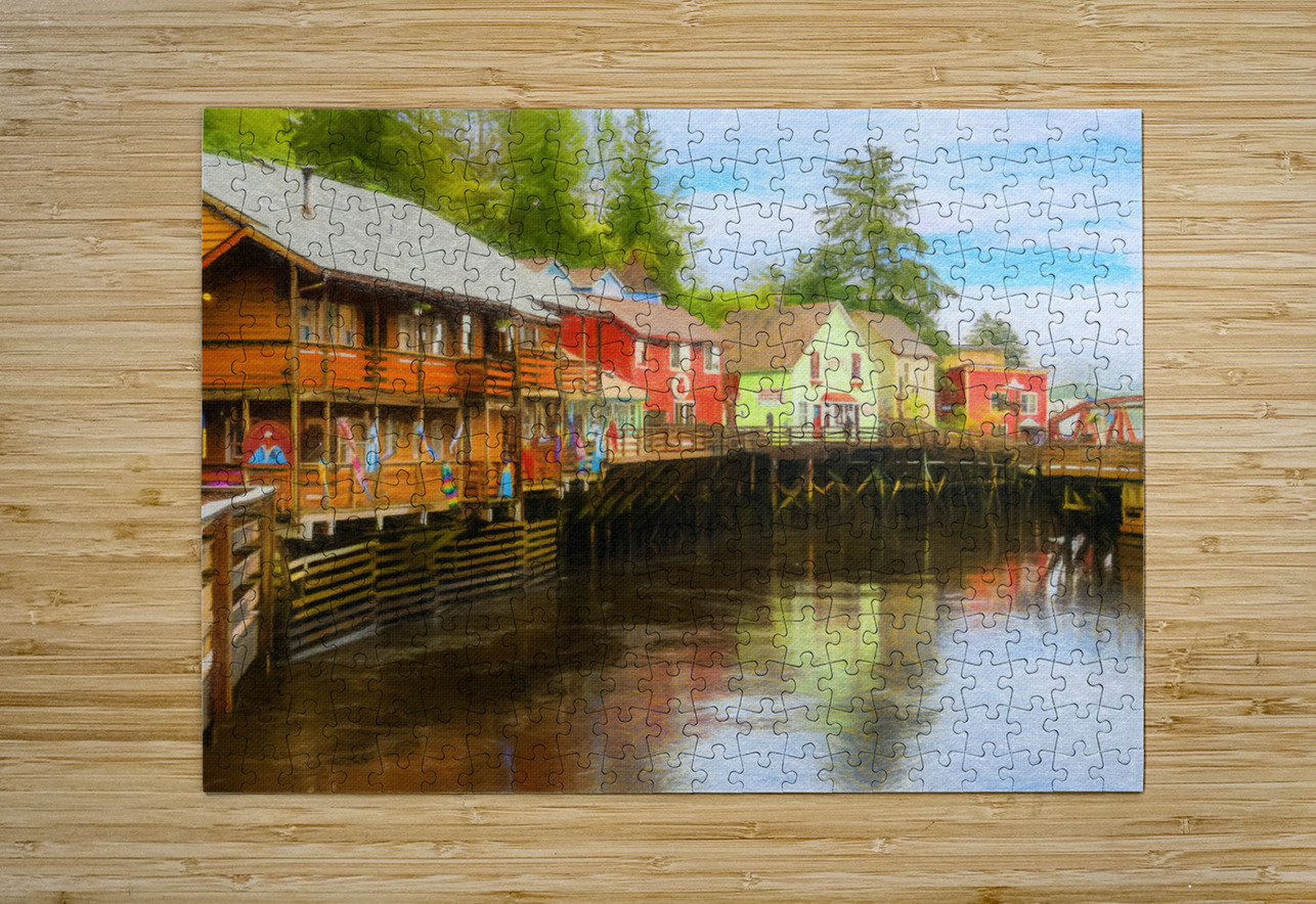 Painting of Creek Street wharf in Ketchikan Alaska  HD Metal print with Floating Frame on Back