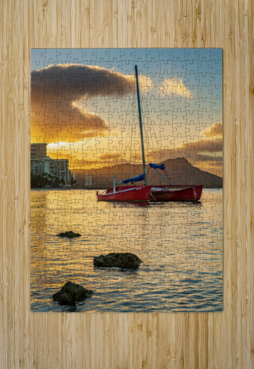 Sunrise over Diamond Head from Waikiki Hawaii Steve Heap Puzzle printing