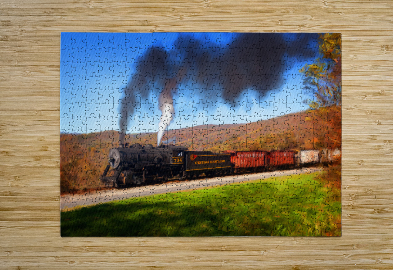 Pastel WMRR Steam train powers along railway  HD Metal print with Floating Frame on Back