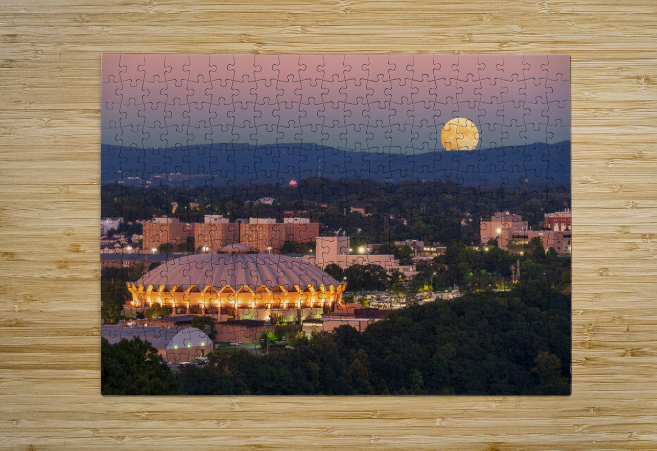 Moon rising above the Coliseum at WVU  HD Metal print with Floating Frame on Back