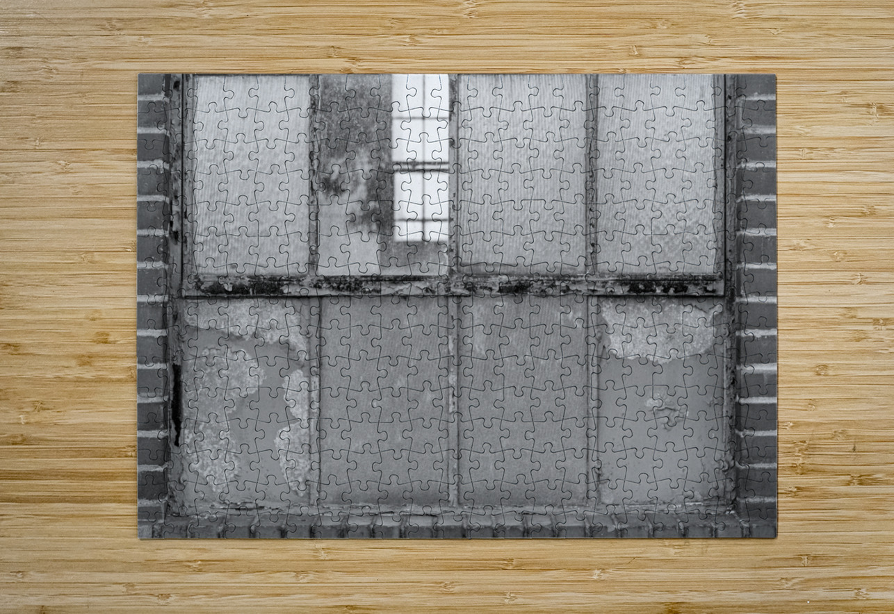 Old rusty window in warehouse in black and white Steve Heap Puzzle printing