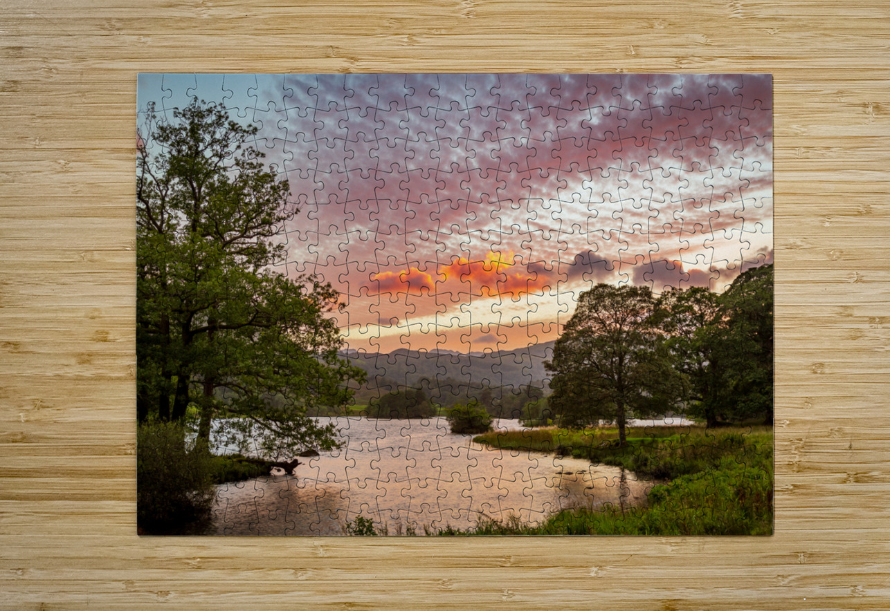 Sunset over Rydal Water in Lake District  HD Metal print with Floating Frame on Back