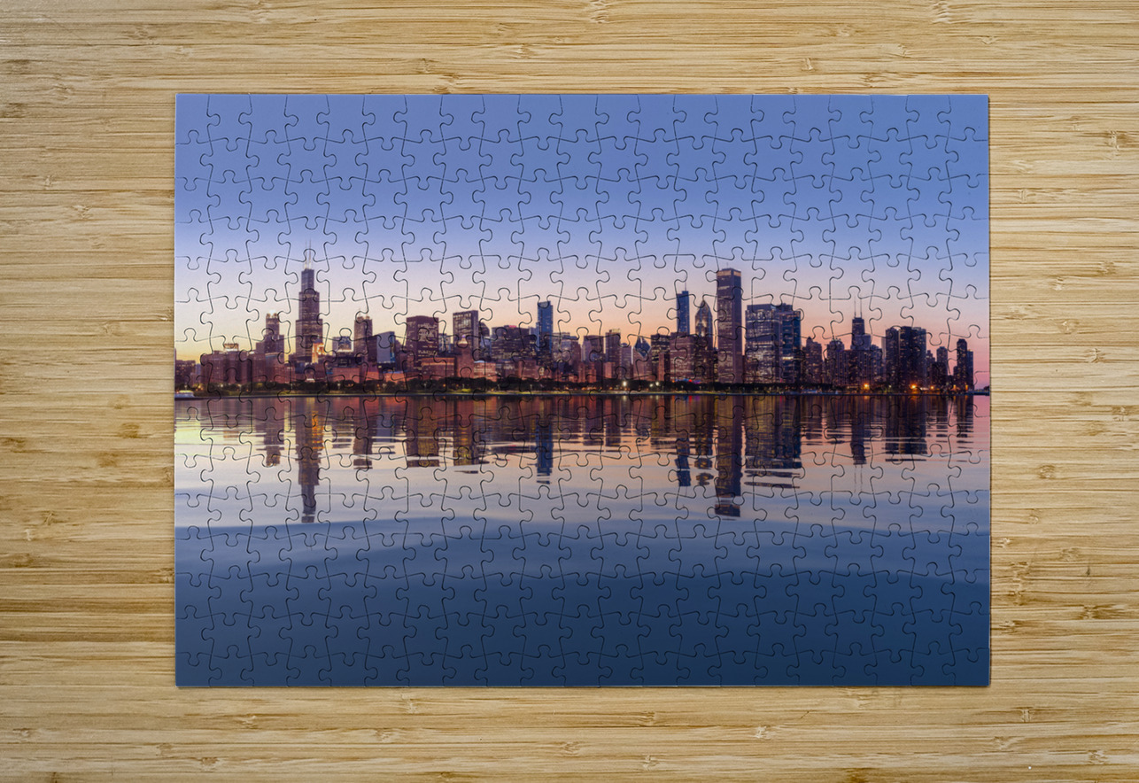 Sunset over city skyline Chicago from Observatory Steve Heap Puzzle printing