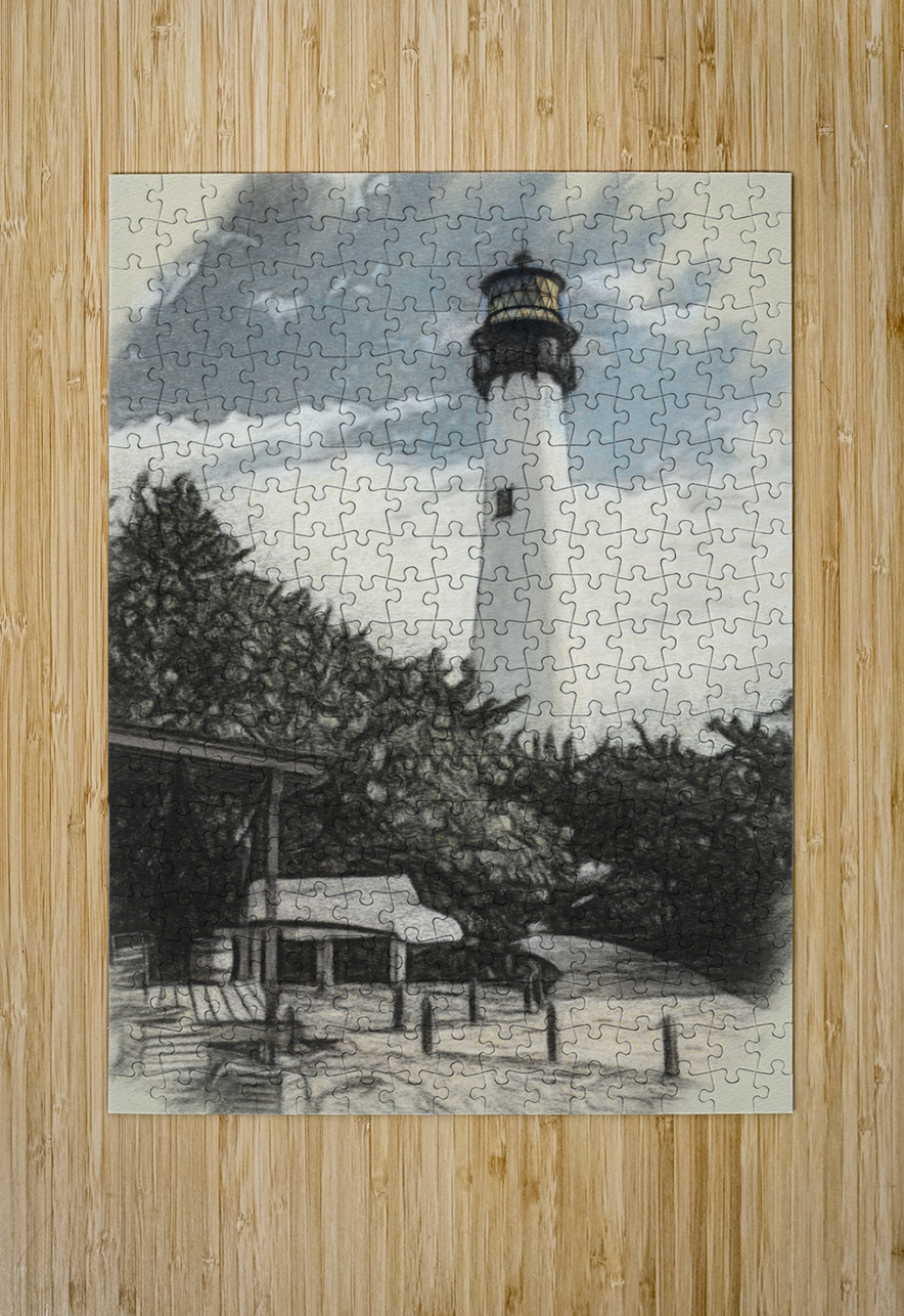 Cape Florida lighthouse in colorized charcoal Steve Heap Puzzle printing