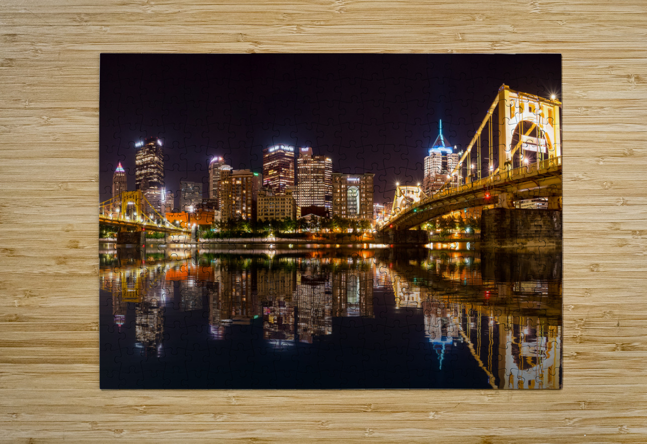 City Skyline of Pittsburgh at night  HD Metal print with Floating Frame on Back