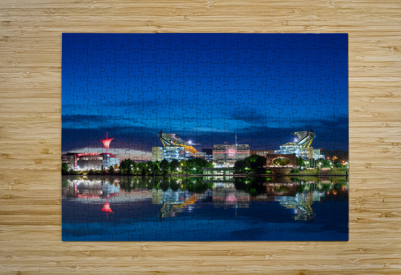 Heinz Field and Carnegie Science Center at night  HD Metal print with Floating Frame on Back