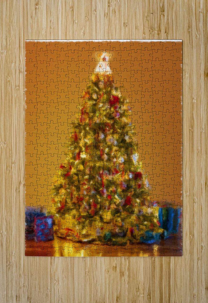 Painting of ornately decorated christmas tree  HD Metal print with Floating Frame on Back