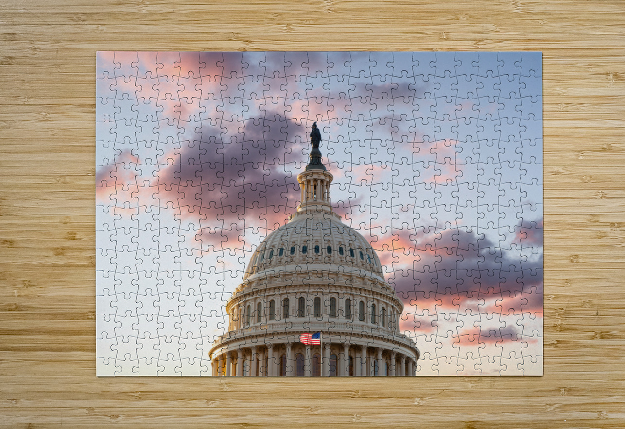 Flag flies in front of Capitol in DC at sunrise Steve Heap Puzzle printing