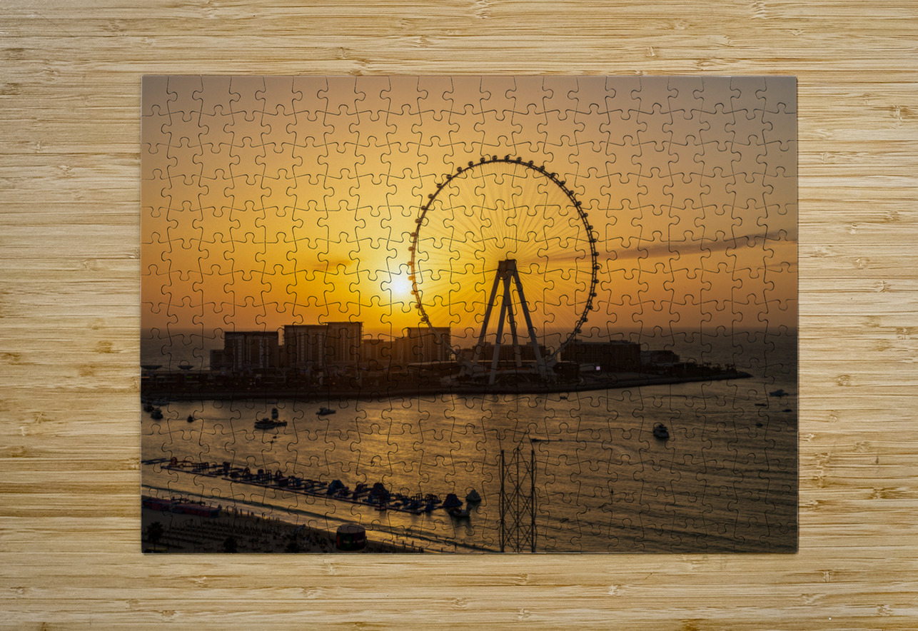 Sunset behind Ain Dubai observation wheel on Bluewaters Island Steve Heap Puzzle printing