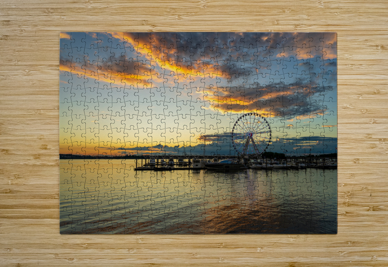 Ferris wheel at National Harbor at sunset Steve Heap Puzzle printing