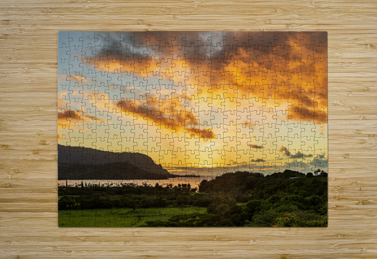 Sunset over Hanalei bay from overlook on the road Steve Heap Puzzle printing