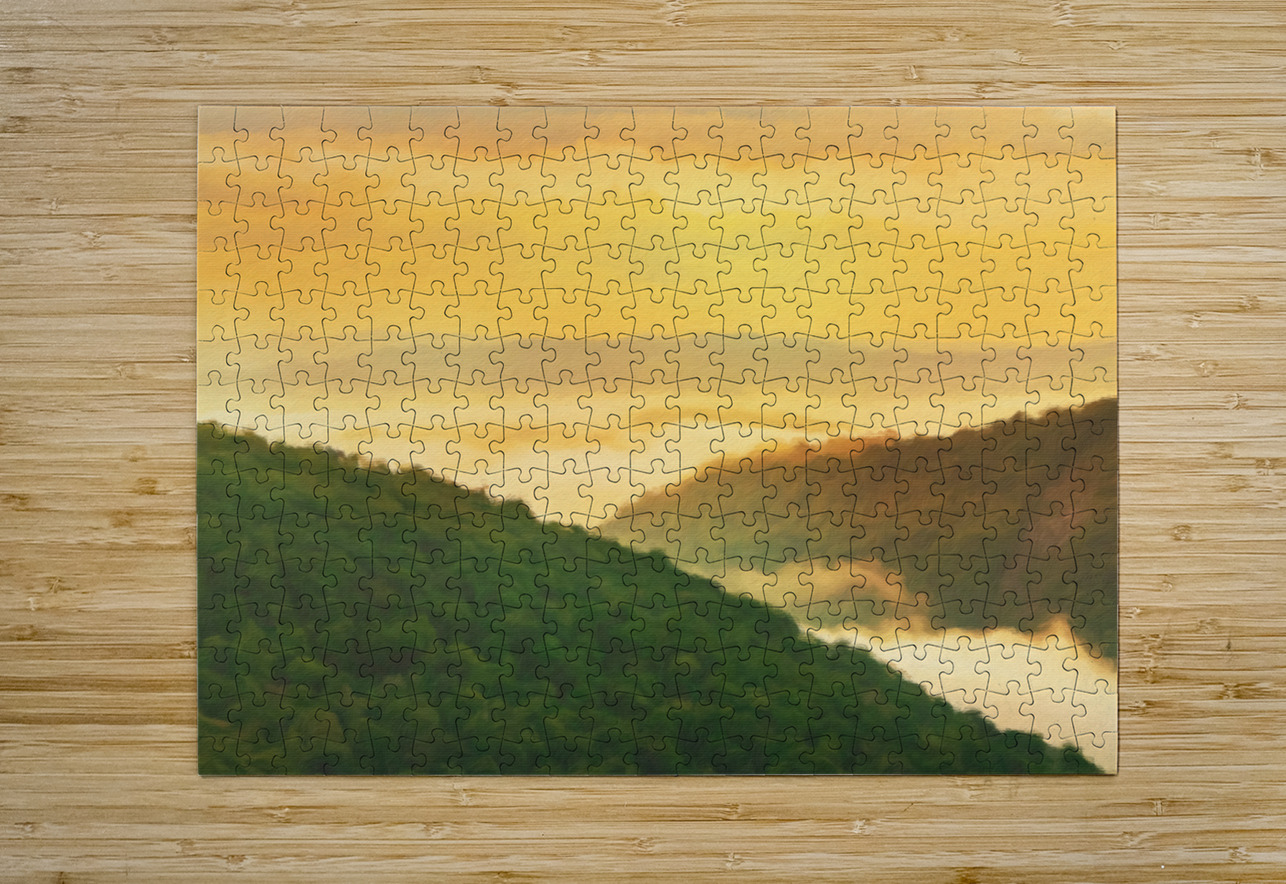 Painting of Cheat River gorge at sunrise near Raven Rock Steve Heap Puzzle printing