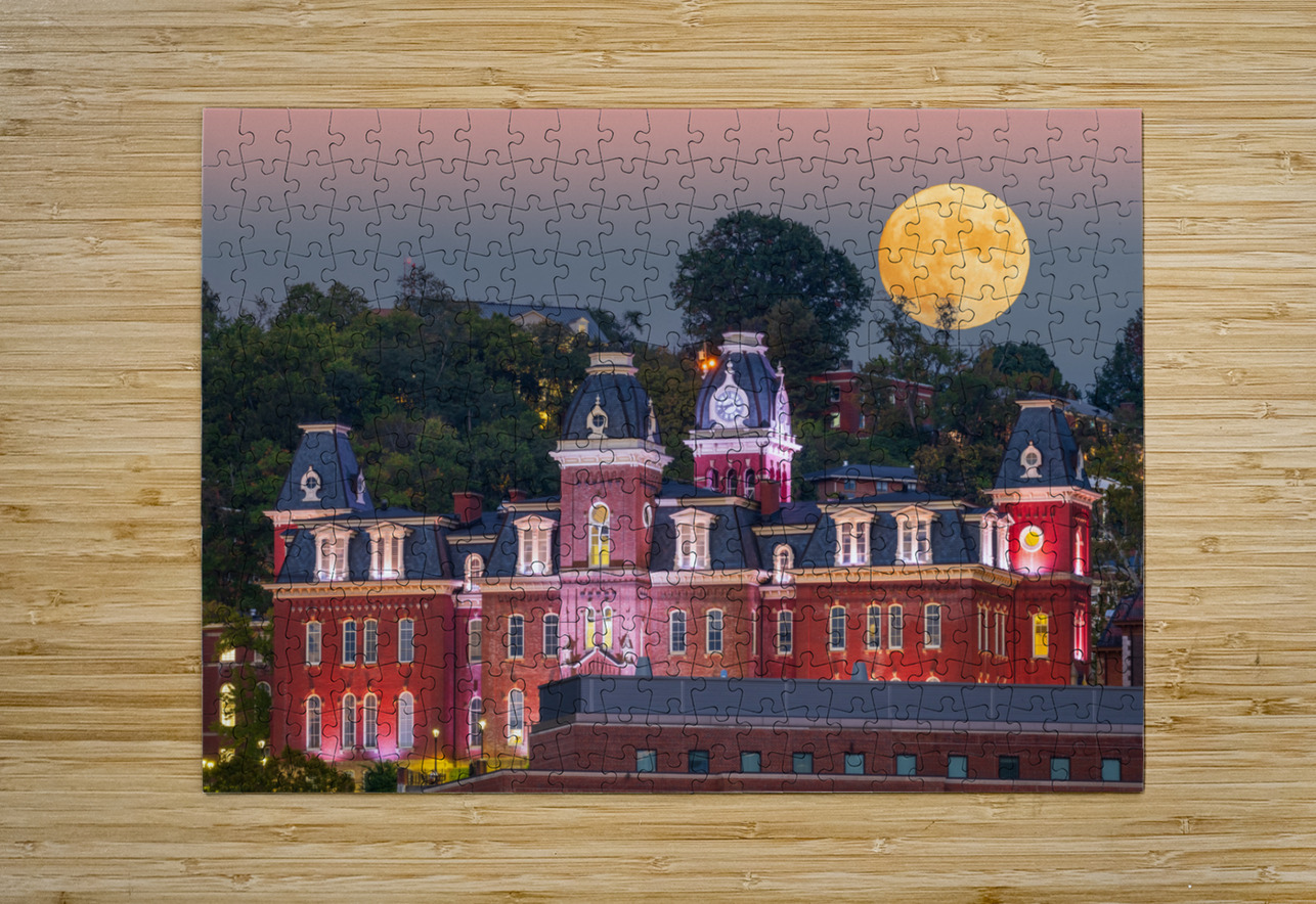 Moonrise over illuminated Woodburn Hall at WVU Morgantown Steve Heap Puzzle printing