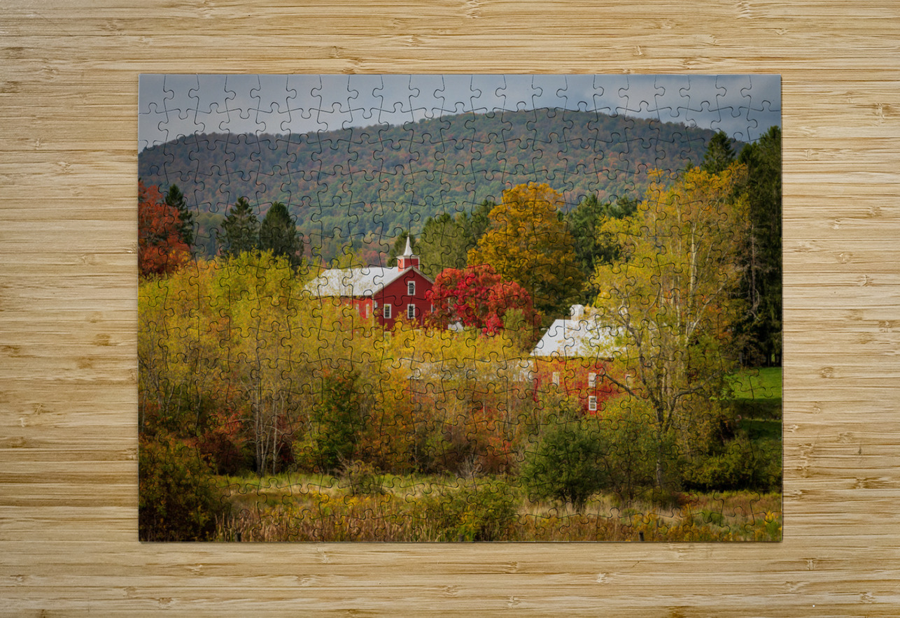 Historic red barn and farm nestled in fall colors in West Virgin Steve Heap Puzzle printing