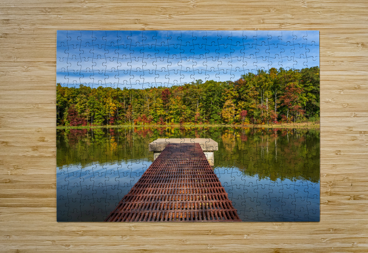 Fall leaves and metal pier in Coopers Rock State Forest in WV Steve Heap Puzzle printing