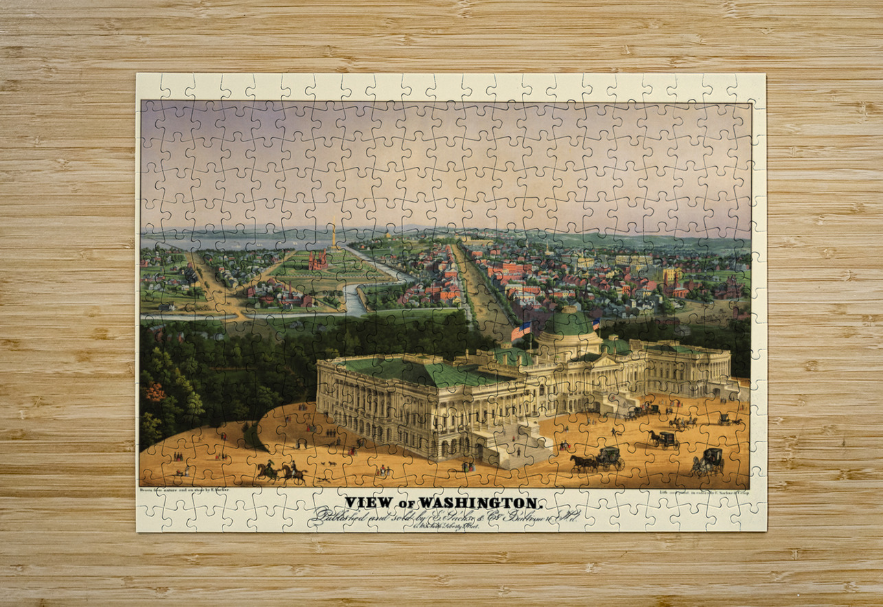 Low-angle birds-eye view of central Washington DC from 1852 Steve Heap Puzzle printing