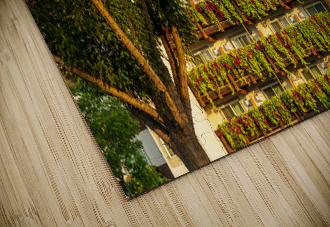 Flower strewn balconies of a hotel in Alpine village of Leavenwo Steve Heap Puzzle