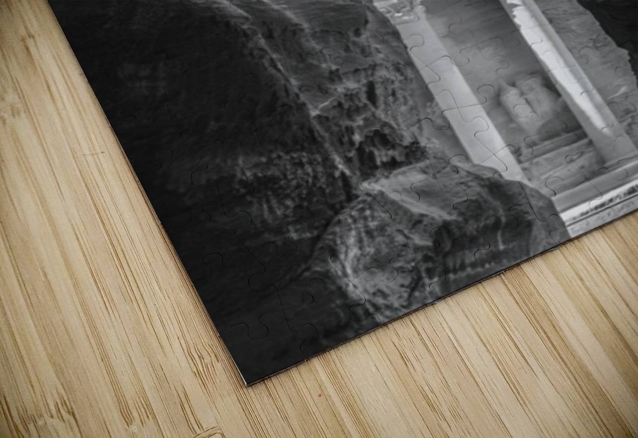 Monochrome Petra Treasury building facade seen through narrow go Steve Heap Puzzle