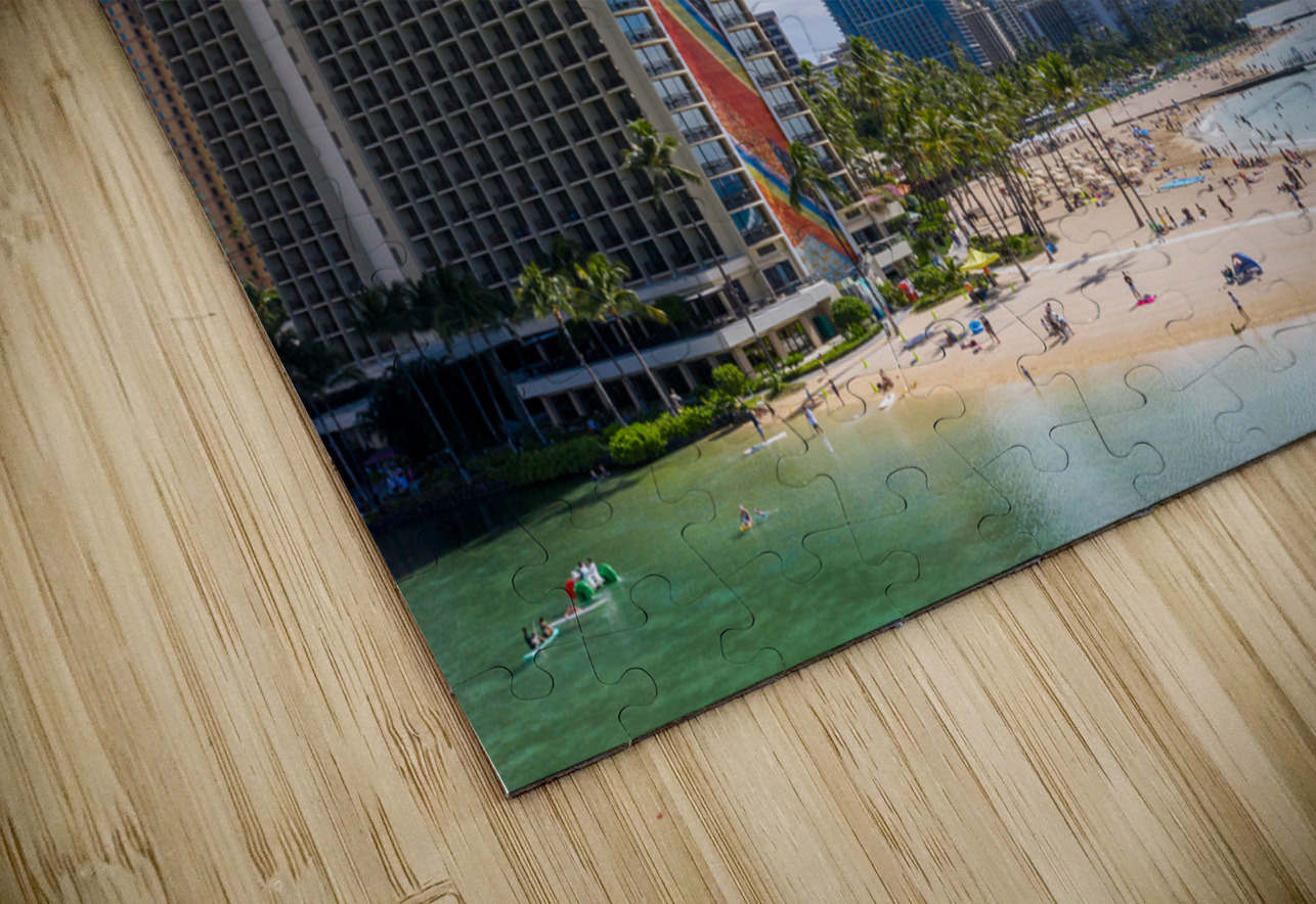 Hilton Hawaiian Village frames the shore in Waikiki Hawaii HD Sublimation Metal print