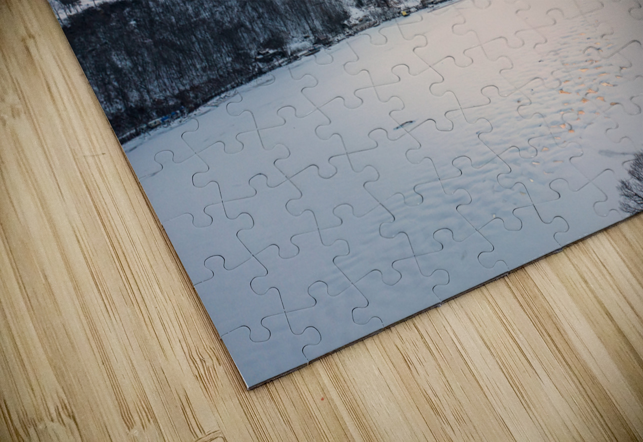 Aerial sunrise over frozen Cheat Lake Morgantown Steve Heap Puzzle