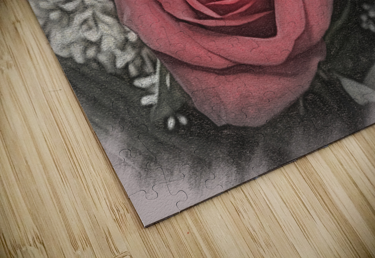 Color charcoal drawing of red rose bouquet Steve Heap Puzzle