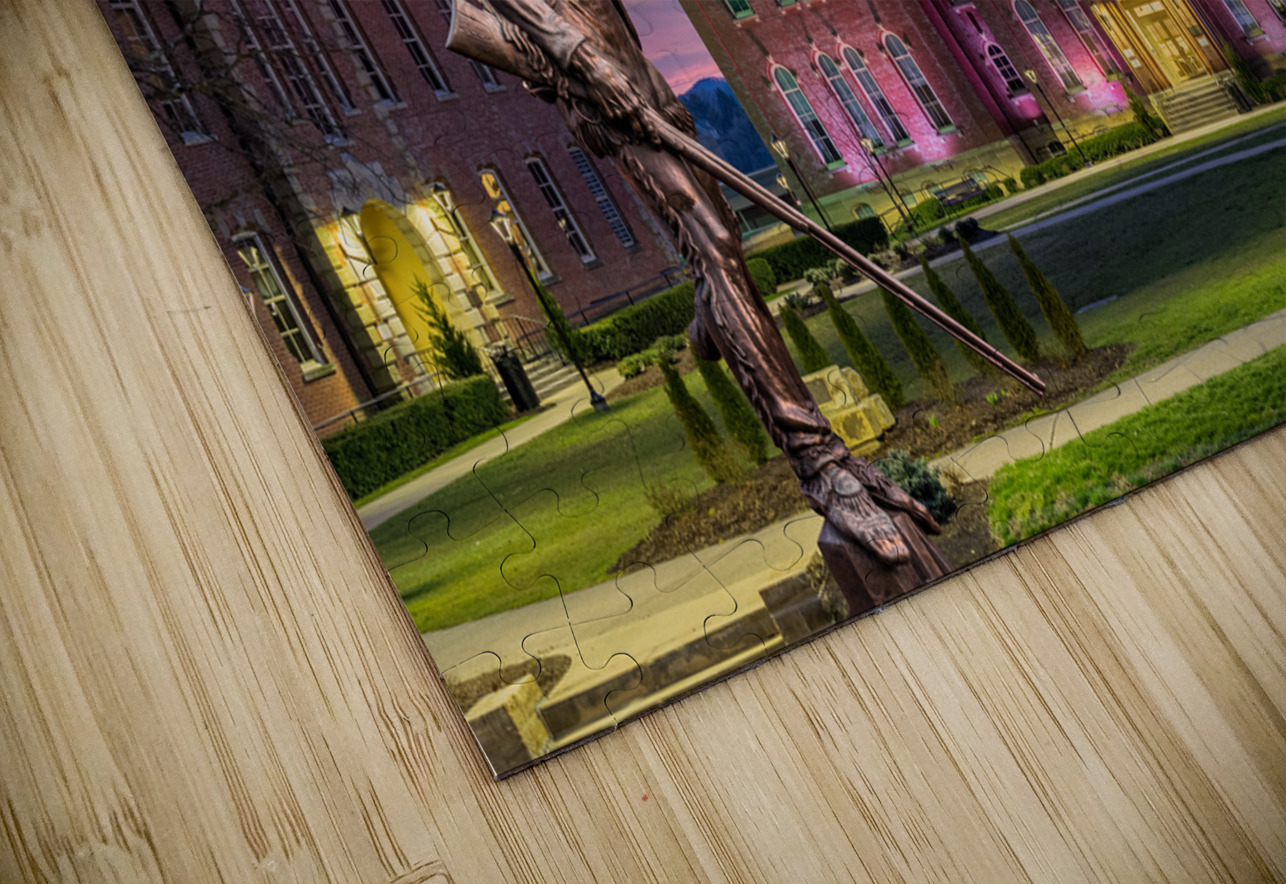 Mountaineer statue in front of Woodburn Hall at WVU Steve Heap Puzzle