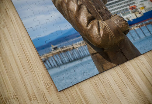 Statue of Ernest Shackleton pointing at Viking Jupiter ship in P Steve Heap puzzle